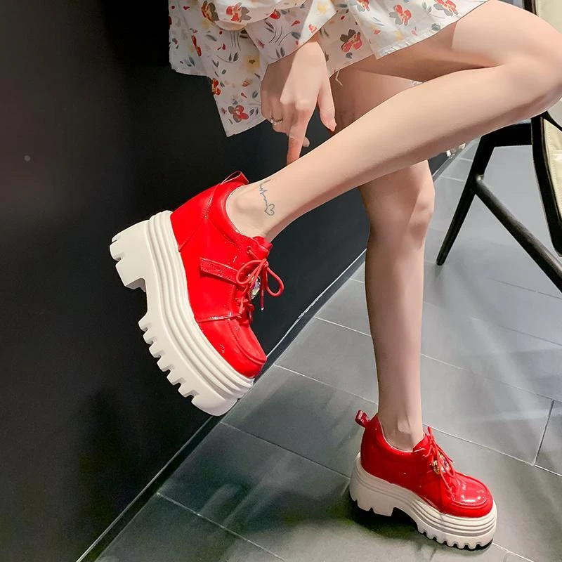 真皮厚底12cm内增高单鞋女2025春秋小个子15公分超高跟松糕鞋子