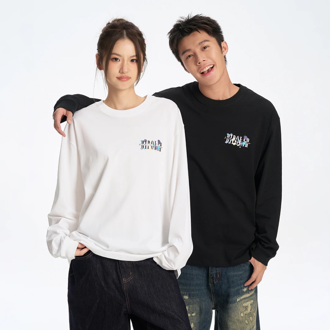 BIPOLAR花丛盛开休闲宽松圆领百搭情侣潮流长袖T恤 11C530