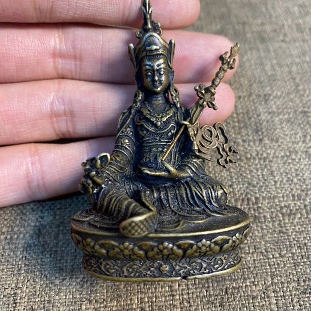 老铜胎纯铜莲花生佛像小摆件