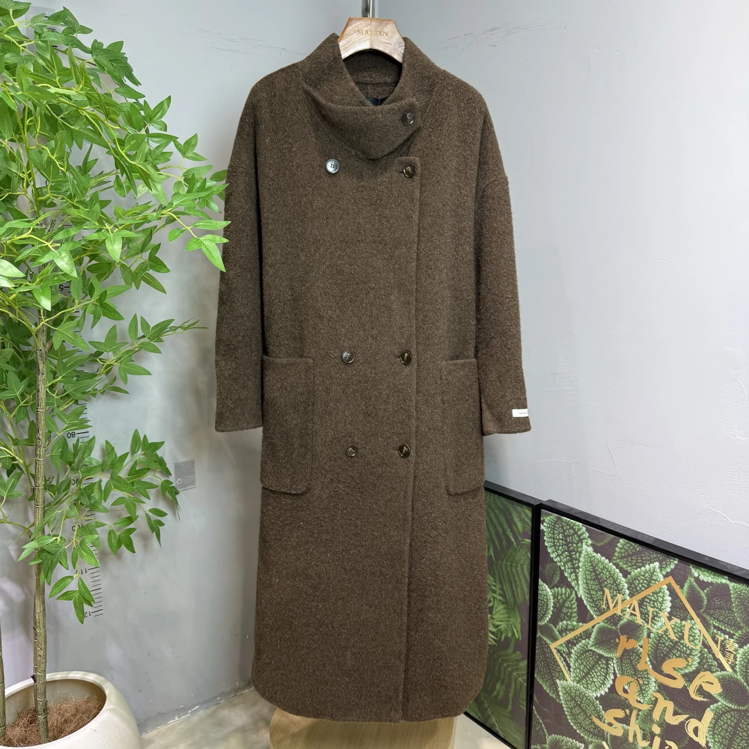 麦寻女装长款大衣巧克力色DYLYQ020