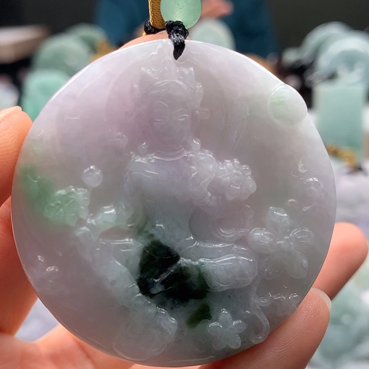 翡翠未镶嵌颈饰山水观音两面工艺福利多彩颜色福利
