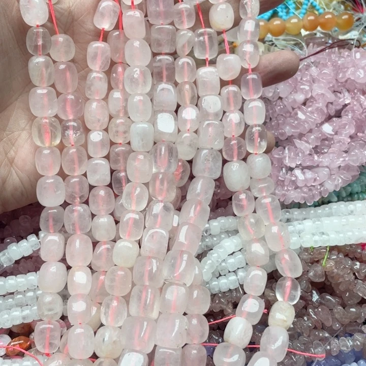 玛瑙/玉髓合金珠宝半成品一条10mm粉晶方糖