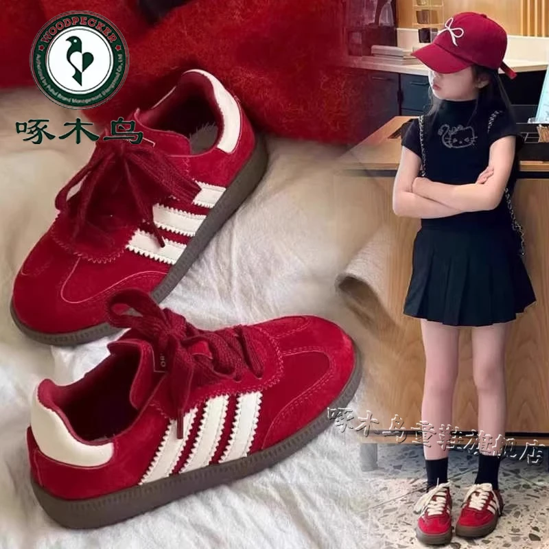 36l°断码儿童安可拉红运动鞋2025新款女童德训鞋中大童低帮板鞋