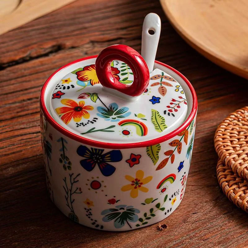 人间四月新款调料陶瓷景德镇带盖家用调味高档厨房佐料耐高温yw