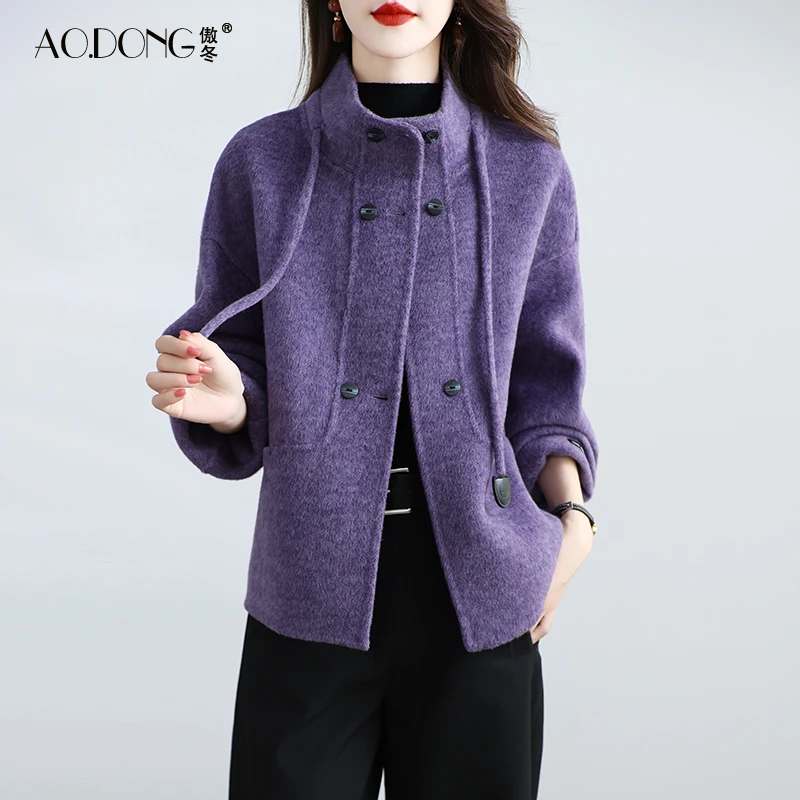 2025新款高级感双面绒大衣女短款羊毛呢立领减龄休闲显瘦外套秋冬