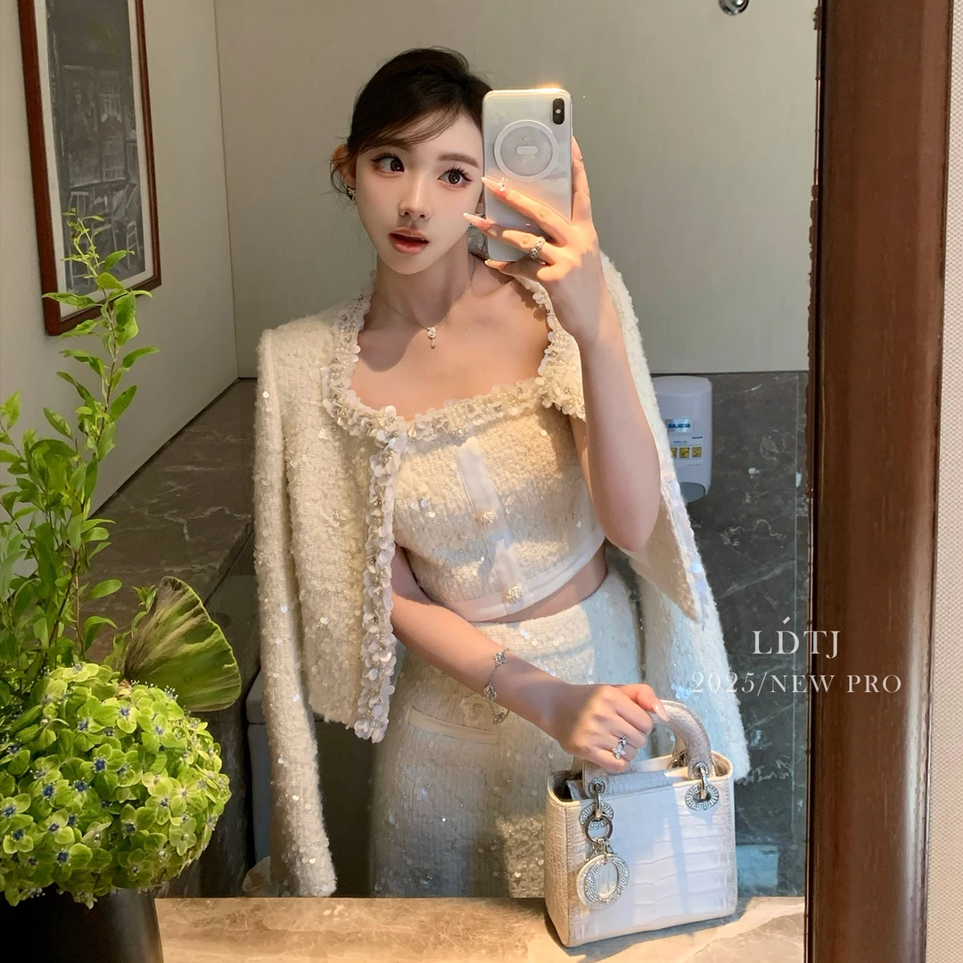 LDTJ原创 私服/秋冬定制毛呢重工奢华气质名媛外套抹胸半裙套装女