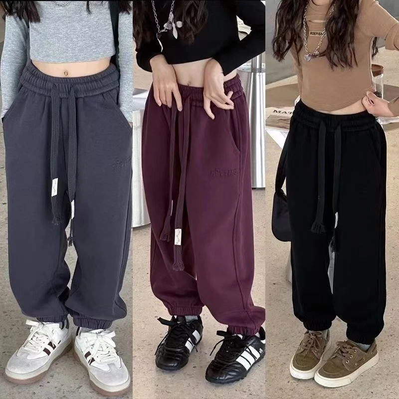 女童卫裤2025春季新款中大童洋气韩版宽松束脚儿童休闲运动休闲裤