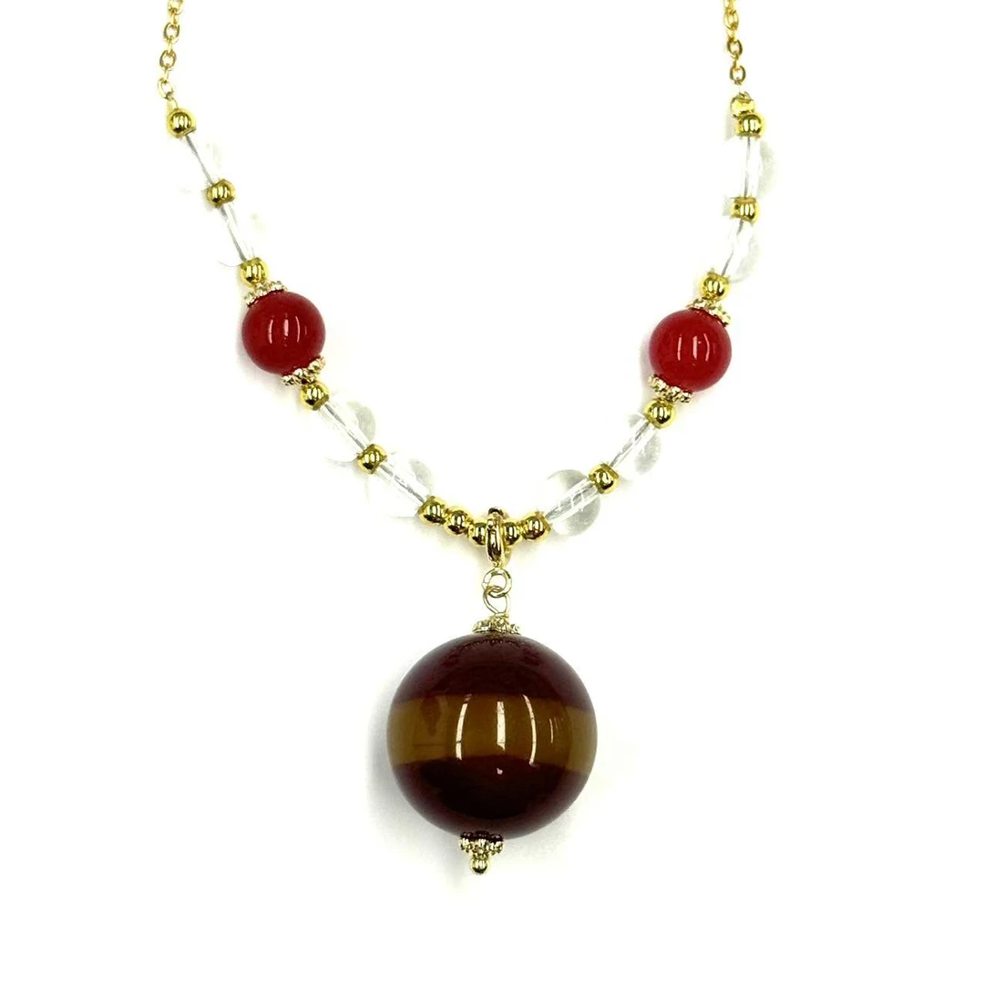 x676-国风气质款一线棕红玛瑙圆珠项链-赠礼盒