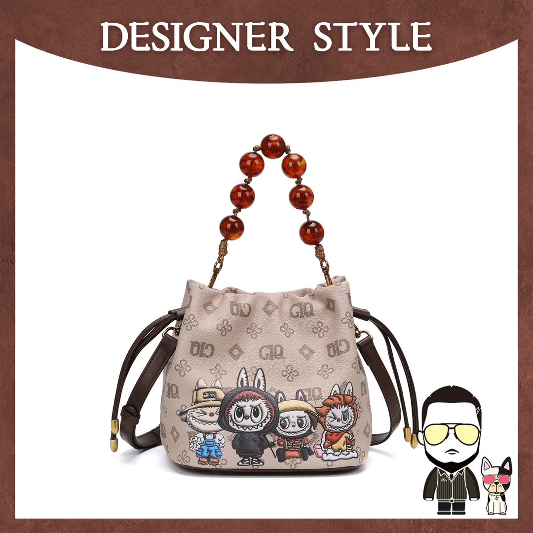 GUQIQI/古旗琦时尚印花串珠水桶包GQ1273