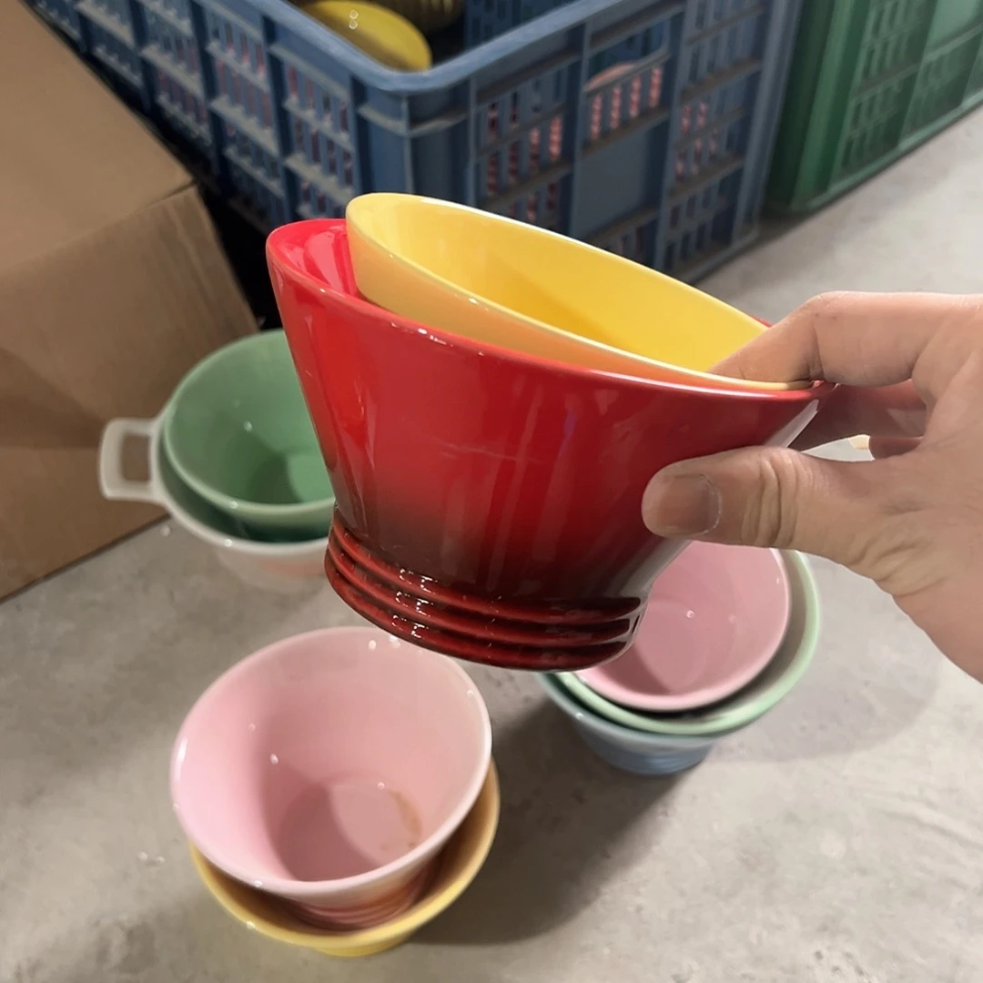 陶瓷 中斗笠 红色2个 小斗笠 黄色2个