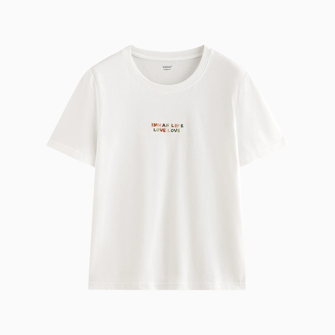 【年货节提前购】夏季字母绣花短袖白T恤百搭宽松套头休闲圆领上衣