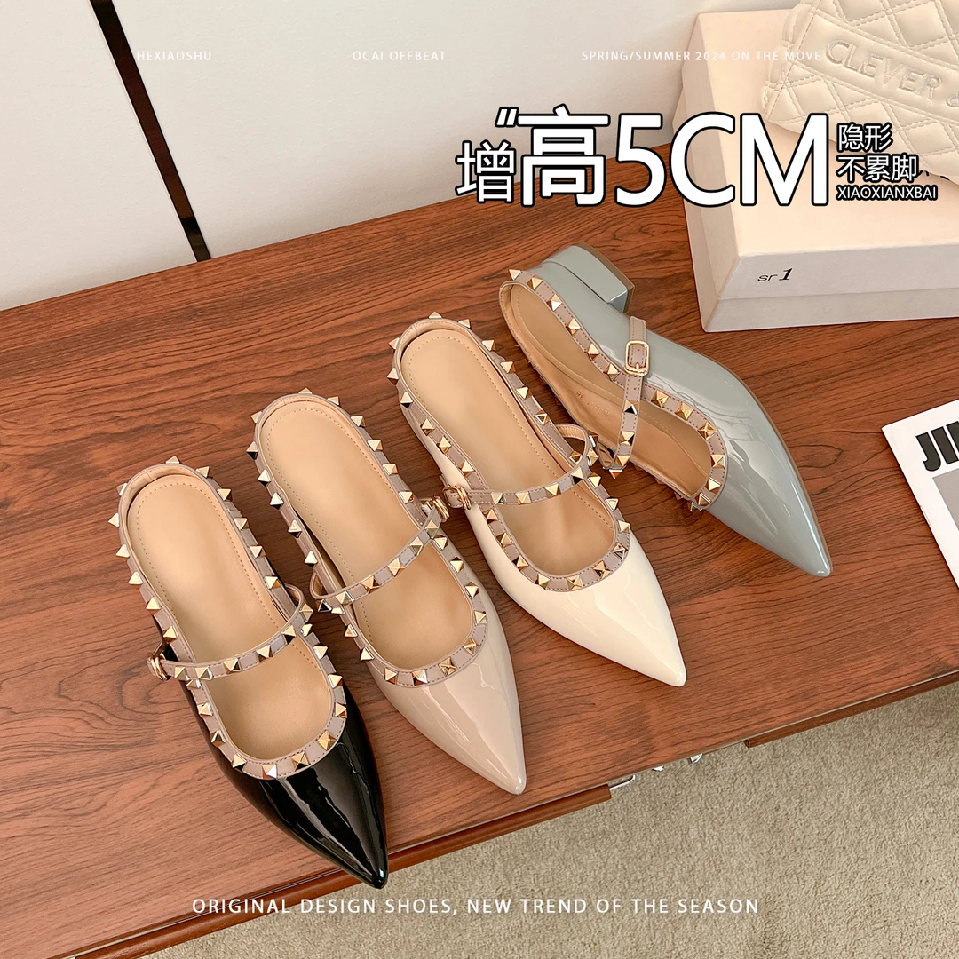 【MOLANDi】法式尖头铆钉凉鞋女2025夏季新款平底内增高包头半拖鞋