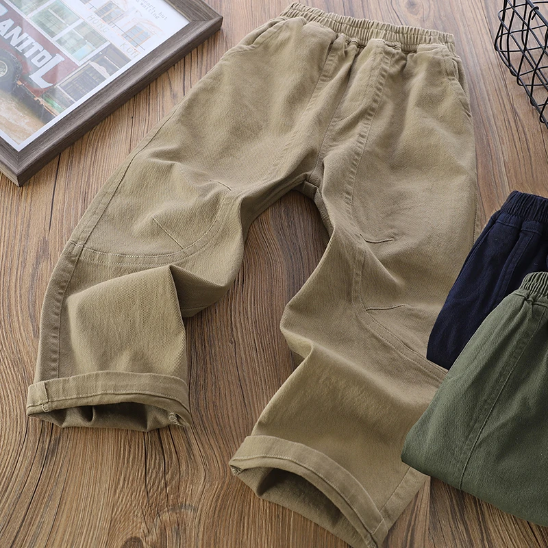 纯棉休闲裤2025秋季新款男童儿童宽松长裤中大童拼接裤子简约百搭