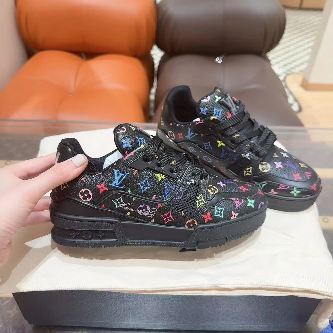 未使用 LouisVuitton/路易威登 村上隆联名 黑三彩板鞋 42码
