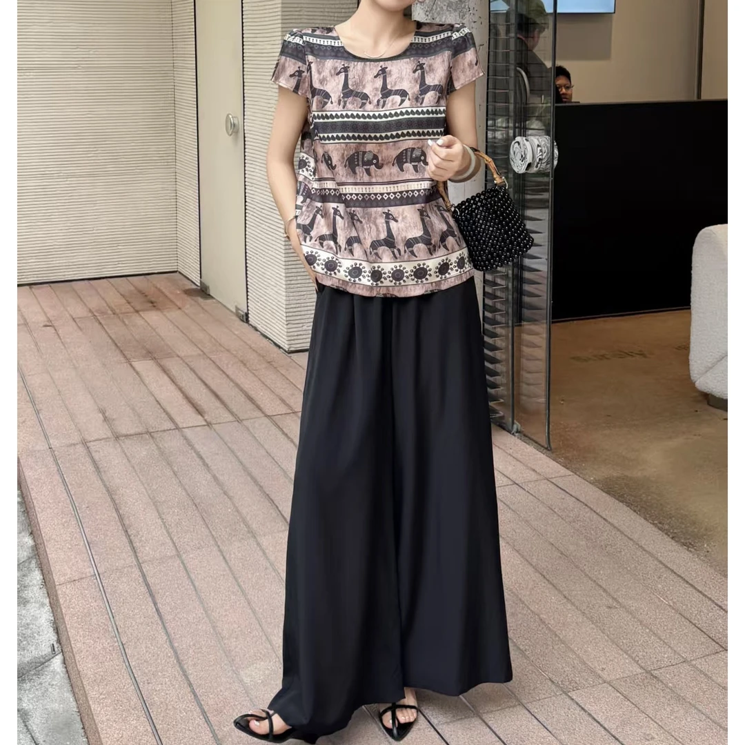 无印心匠D29755-1 复古印花无袖背心&搭配阔腿裤休闲套装 K807