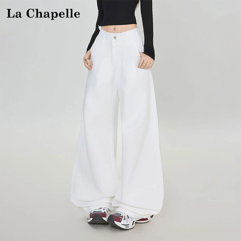 La Chapelle/拉夏贝尔白色宽松百搭牛仔裤女2025早秋显瘦阔腿长裤