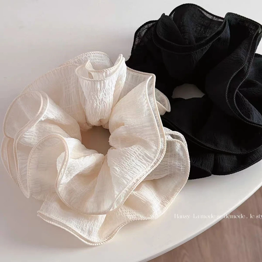 纱感气质白色花边褶皱高级感大肠发圈慵懒法式发绳发饰