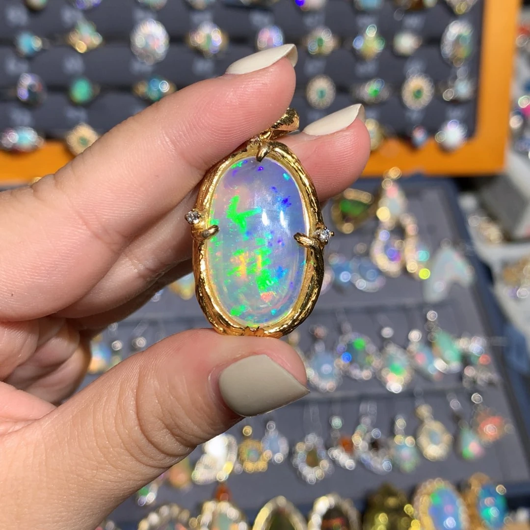 银S925镶嵌欧泊欧泊吊坠l