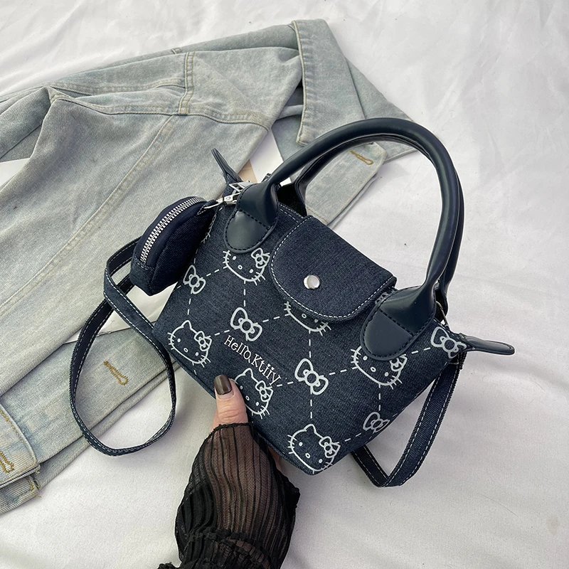 可爱HelloKitty牛仔小包包女2025新款高颜值手提斜挎包时尚饺子包