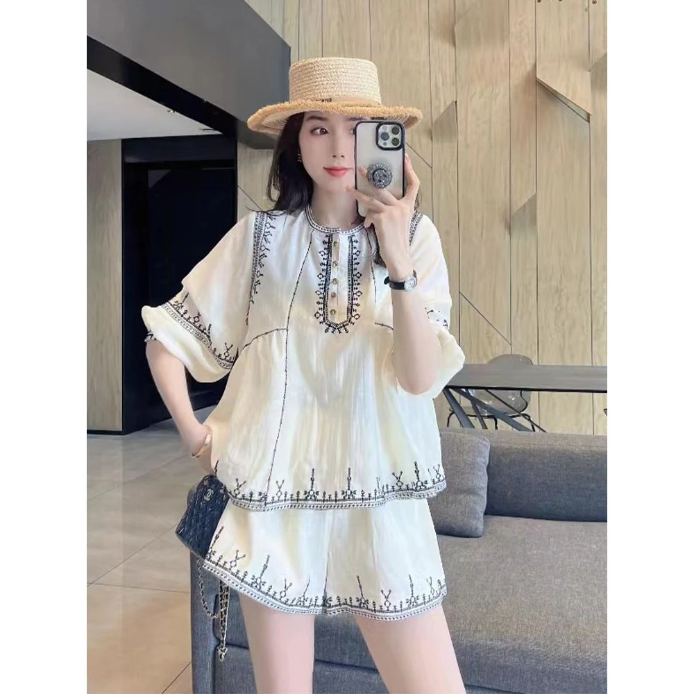 夏装穿搭一整套时尚洋气轻奢高级感通勤白色上衣两件套装裤女时尚