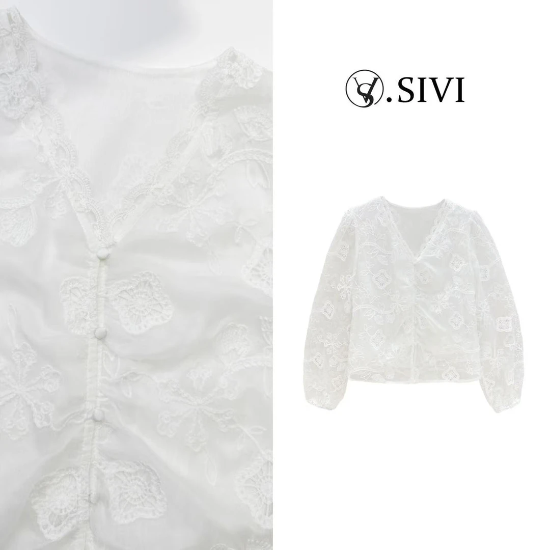 熙薇【如花似玉】2025春季新款时尚气质重工蕾丝上衣H1421