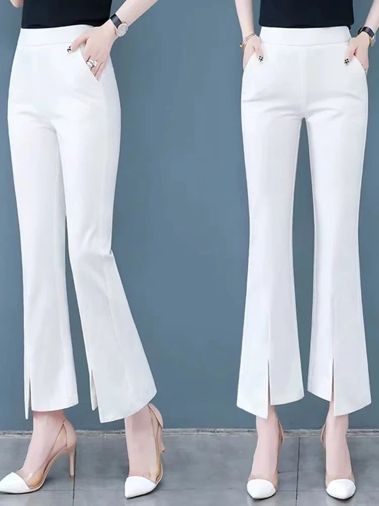 2073 款号19002开叉加绒微喇裤女新款长裤高腰休闲女裤喇叭裤子