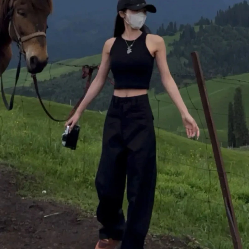 黑色阔腿西装休闲裤女2025年夏季薄款高腰宽松百搭显瘦垂感直筒裤