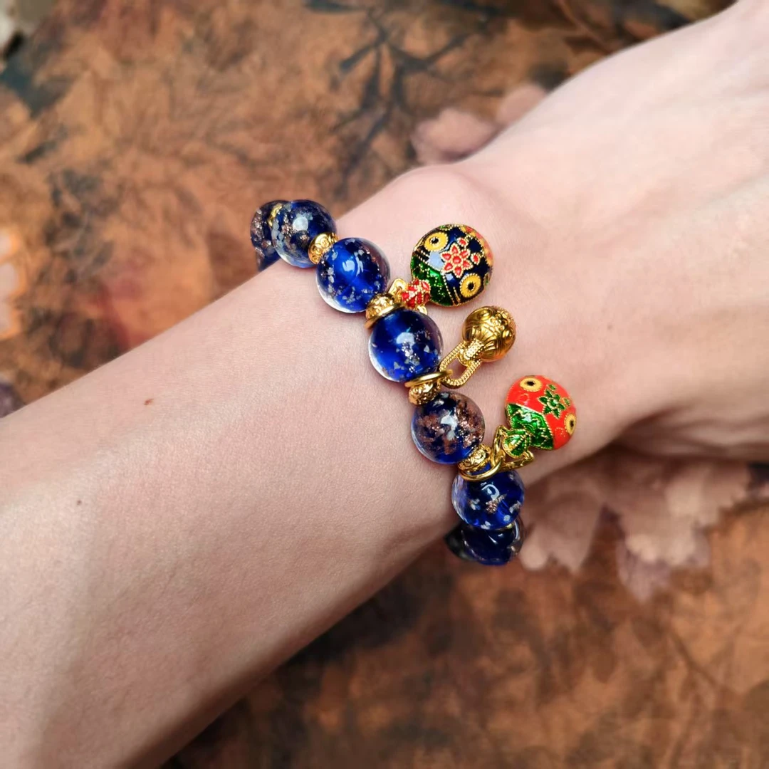 合金手链 S1060-蓝色香灰琉璃金箔+吞金兽心经手串