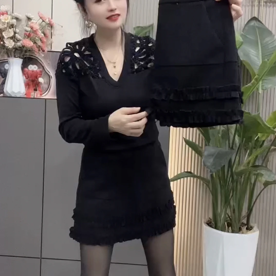 欧货新款木耳边修身显瘦半身裙