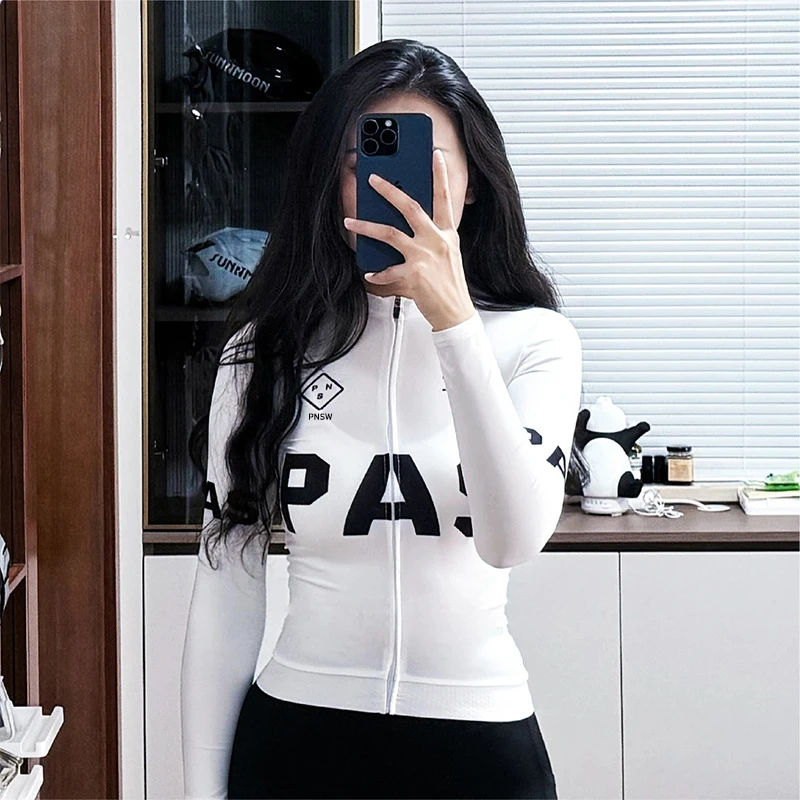PAS新款印花男女上衣时尚简约情侣长袖骑行服修身休闲骑行服运动