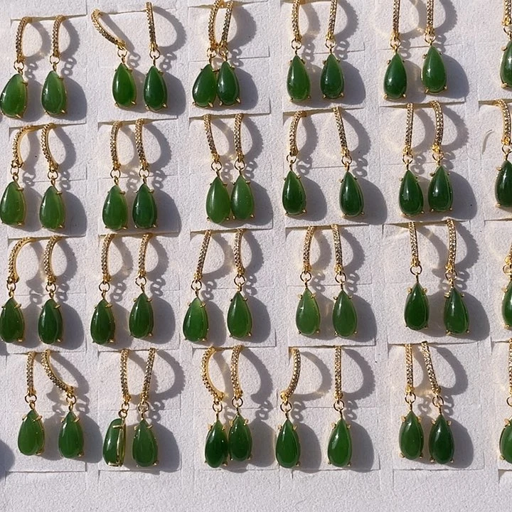 和田玉耳饰银S925镶嵌水滴耳钩多样性拍一发一ZR