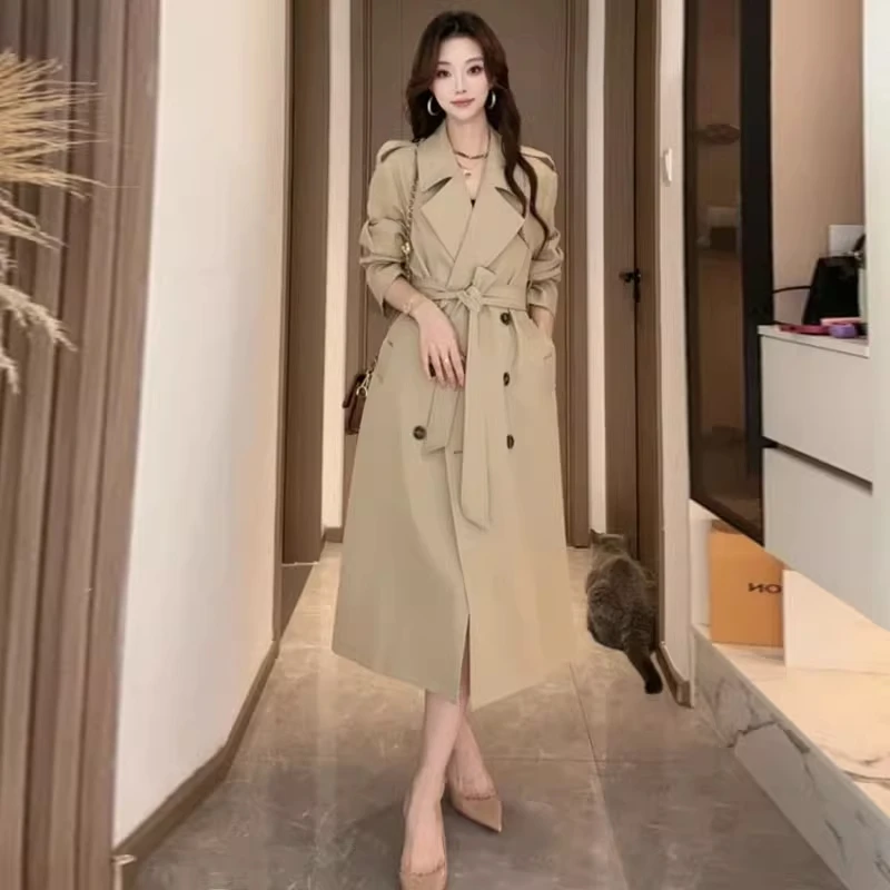 风衣外套女2025秋季新款韩版时髦洋气双排扣过膝长款系带气质大衣
