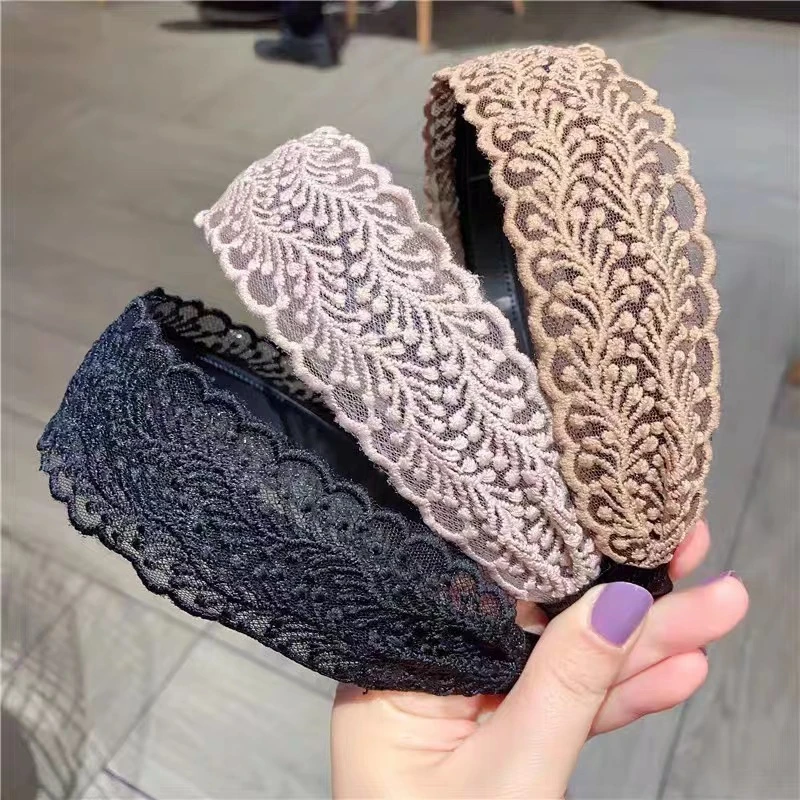 蕾丝宽边黑色发箍女头箍遮白发捆百搭外出压发卡简约韩国头窟防滑