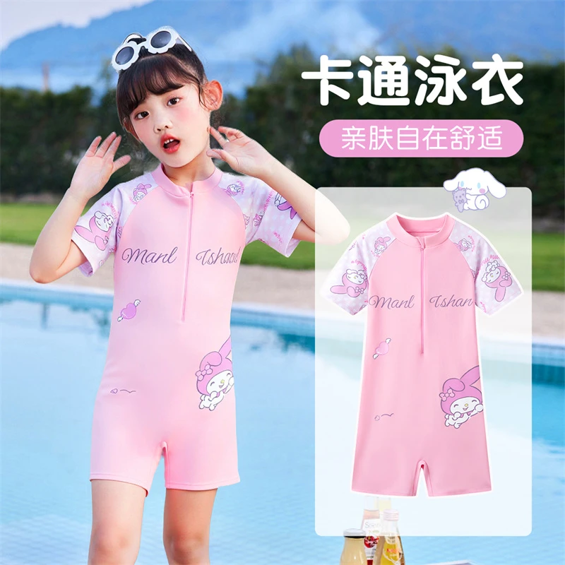 儿童游泳衣女童2025新款女孩女宝中大童连体平角防晒速干公主风