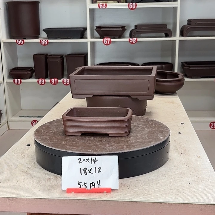 紫砂花盆竹节长方