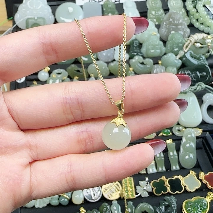 和田玉银S925镶嵌颈饰送链子送绳