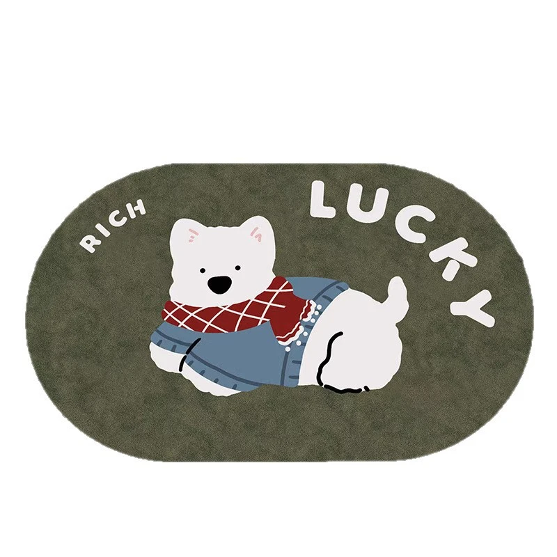 亚麻小狗吸水硅藻泥脚垫门口防滑可爱厕所浴室地垫耐脏垫卡通卫生