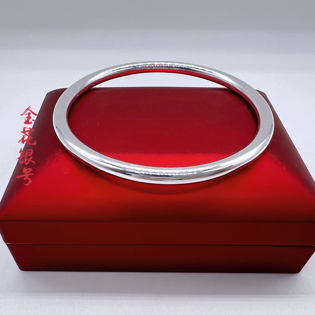 足银手镯 光面闭口手镯【金花银号】女款手工时尚实心传承亮面精美