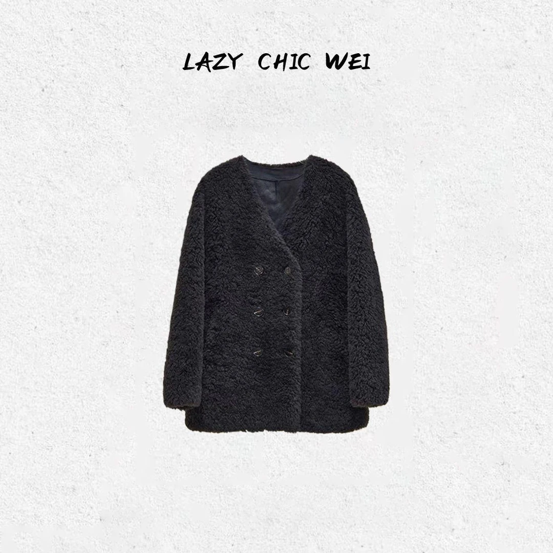 WEI “沪上千金”秋冬100绵羊毛皮毛一体V领皮草外套2588SSW5718