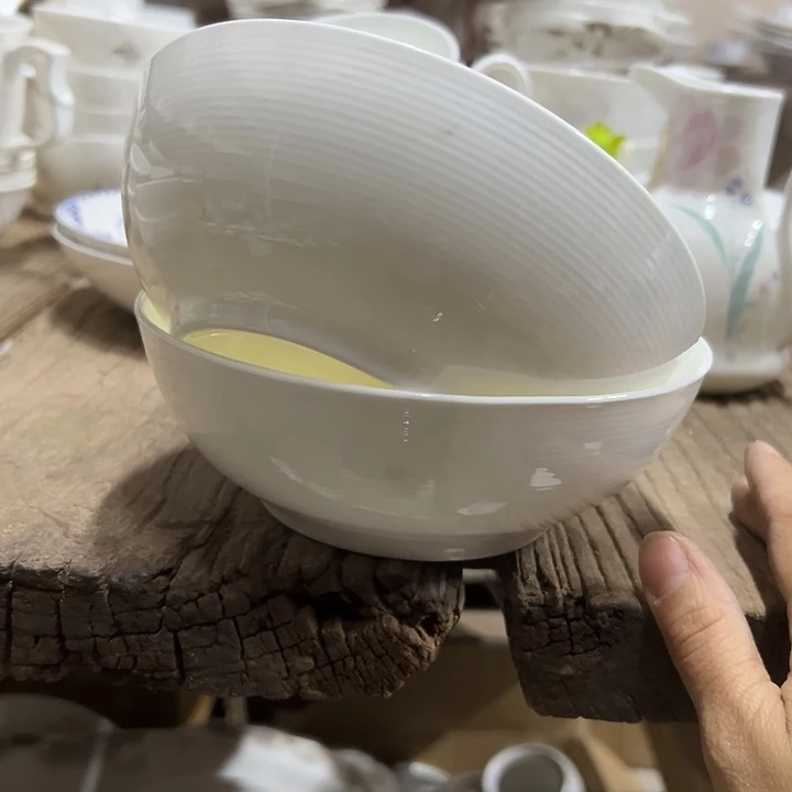 国营尾货骨瓷细纹碗一对口径15