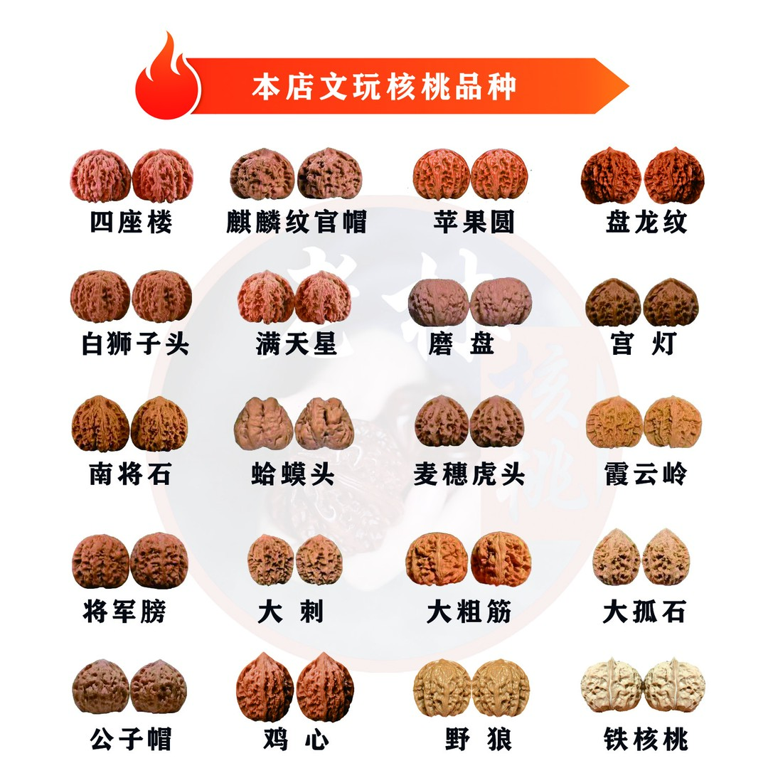 文玩核桃【练手对】四座楼狮子头官帽虎头鸡心白狮子苹果园盘龙纹