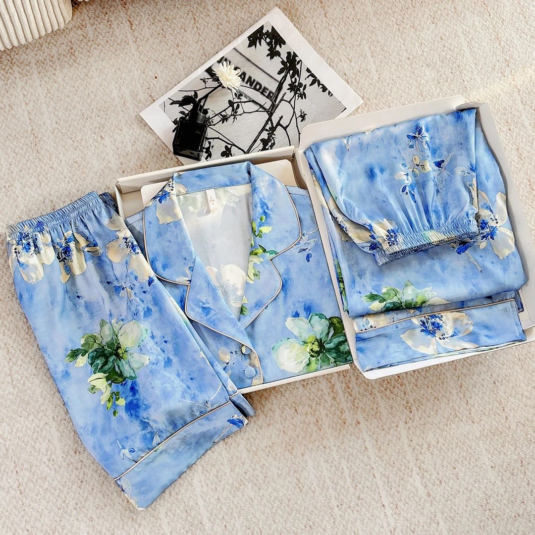 达芬奇密码【蓝佩生香】2025夏季新款三件套家居服睡衣套装可外穿