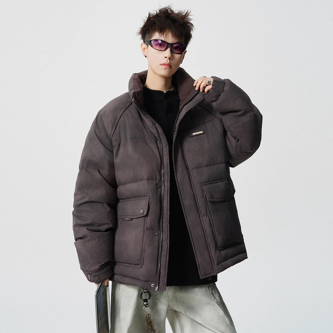 男士立领羽绒服冬季2025新款青少年流光复古风防寒加厚保暖外套男