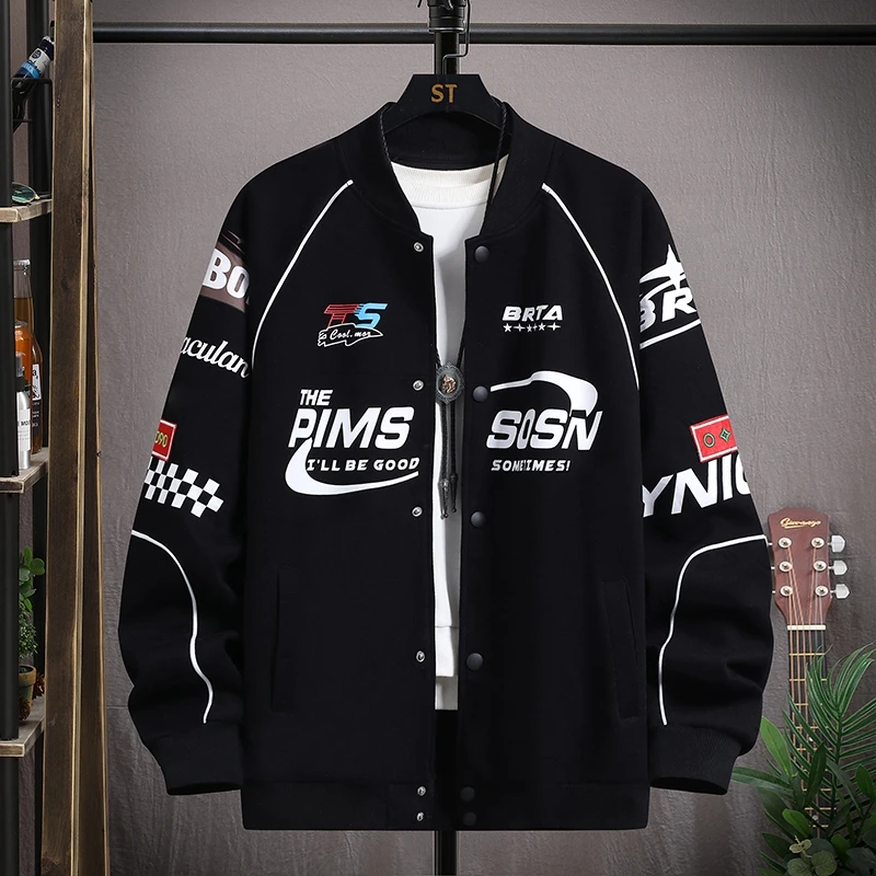 URSBOB长袖卫衣男士棒球服青少年上衣拼色印花外套帅气印花潮流