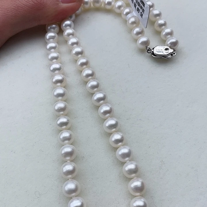淡水珍珠颈饰银S925镶嵌卡8极光冷白高品