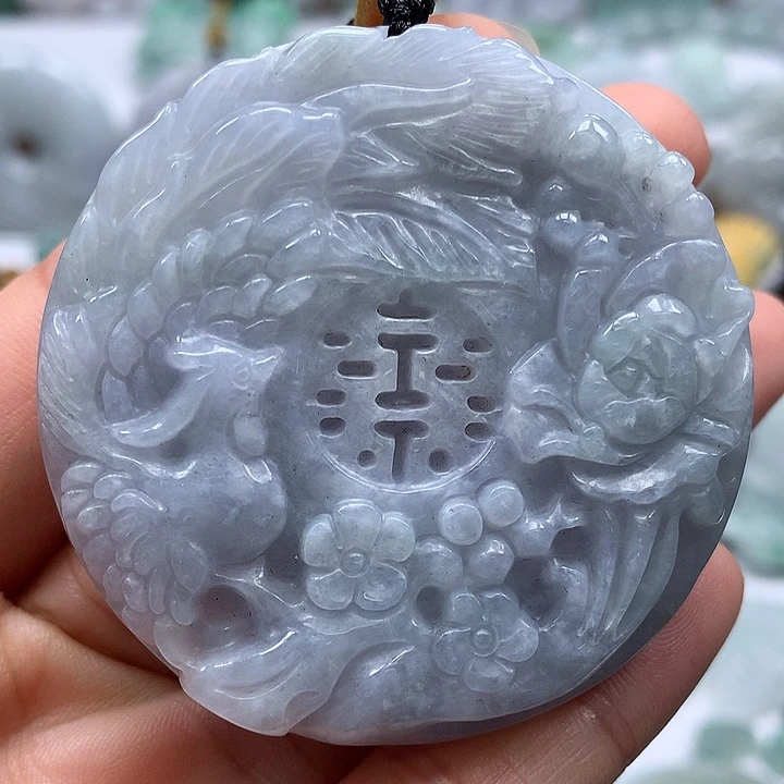 翡翠未镶嵌颈饰山水双喜临门两面工艺福利