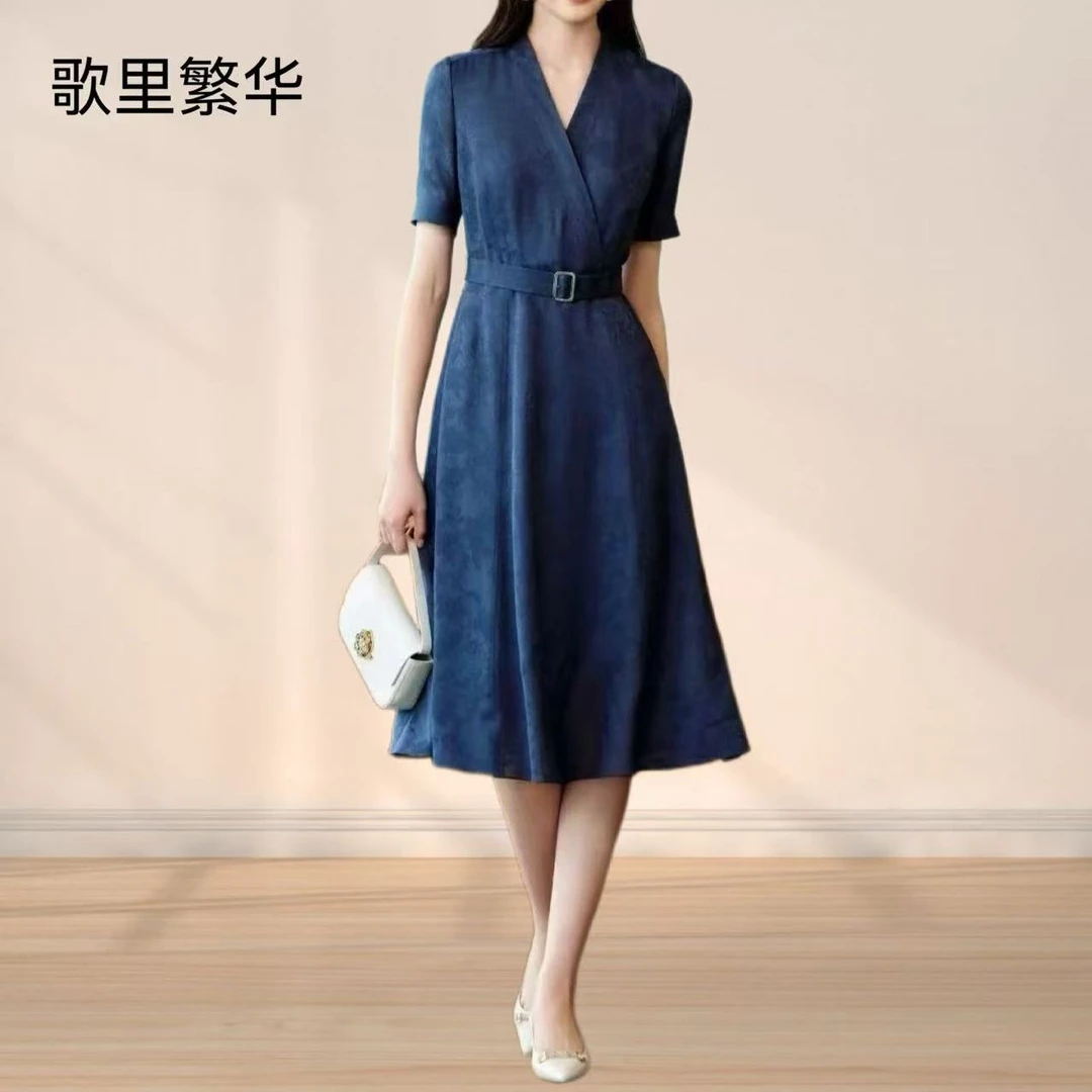 【桑蚕丝】E+25夏新款花罗收腰雅致连衣裙0176