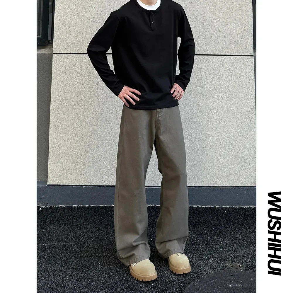 高盎司三色水洗黑白牛仔裤男百搭宽松A字版型休闲通勤百搭直筒裤