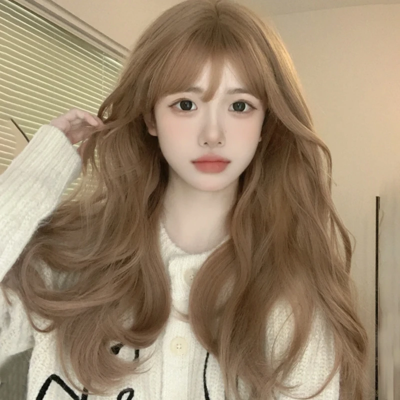 假发女长发夏季大波浪长卷发水波纹lolita香槟色自然甜美全头套式