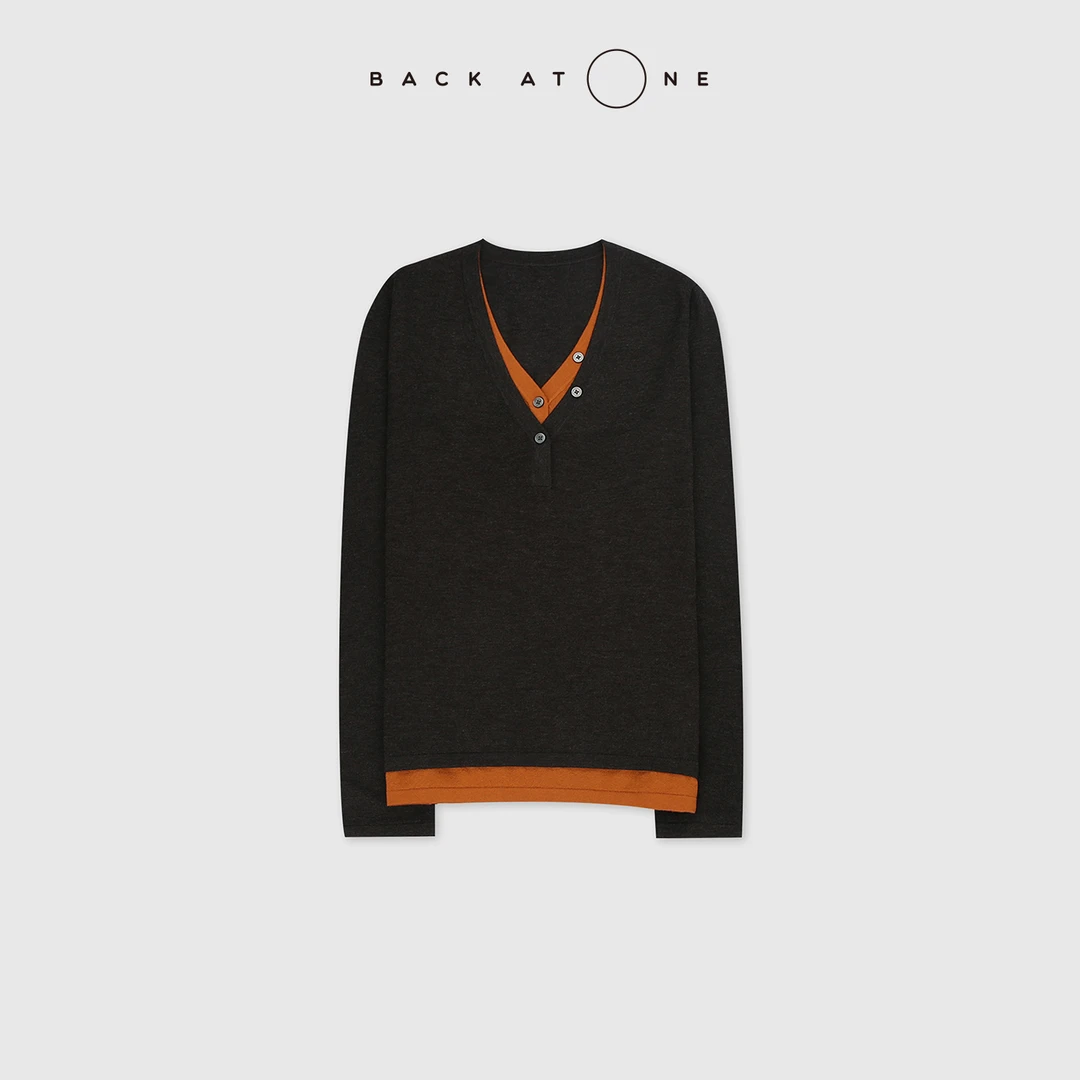 BACKATONE“松间暖光”羊毛撞色质感柔软亲肤针织衫 BFF-1AS465H-K